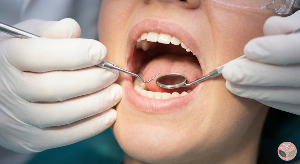 Close-up of periodontal cleaning at the dentist